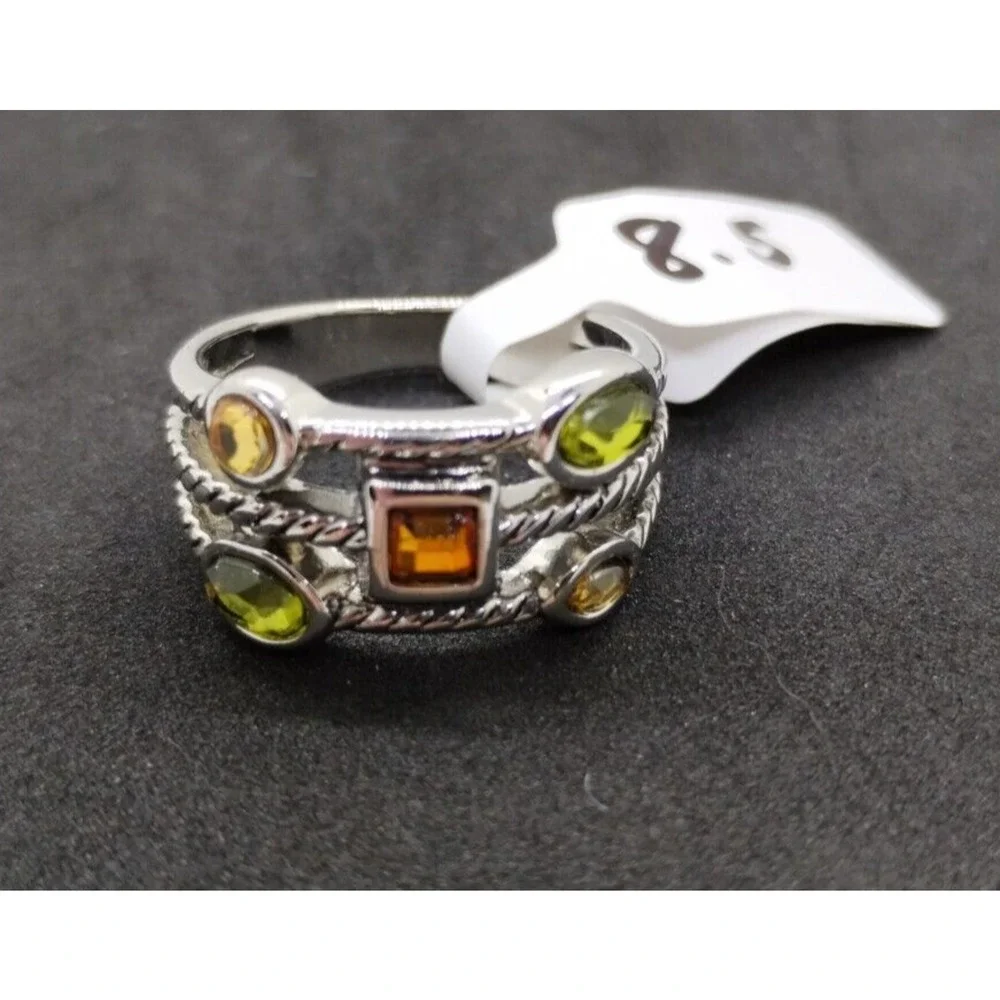 Silver Tone Ring - 8.5 Women's - Multicolor Glass Stones
